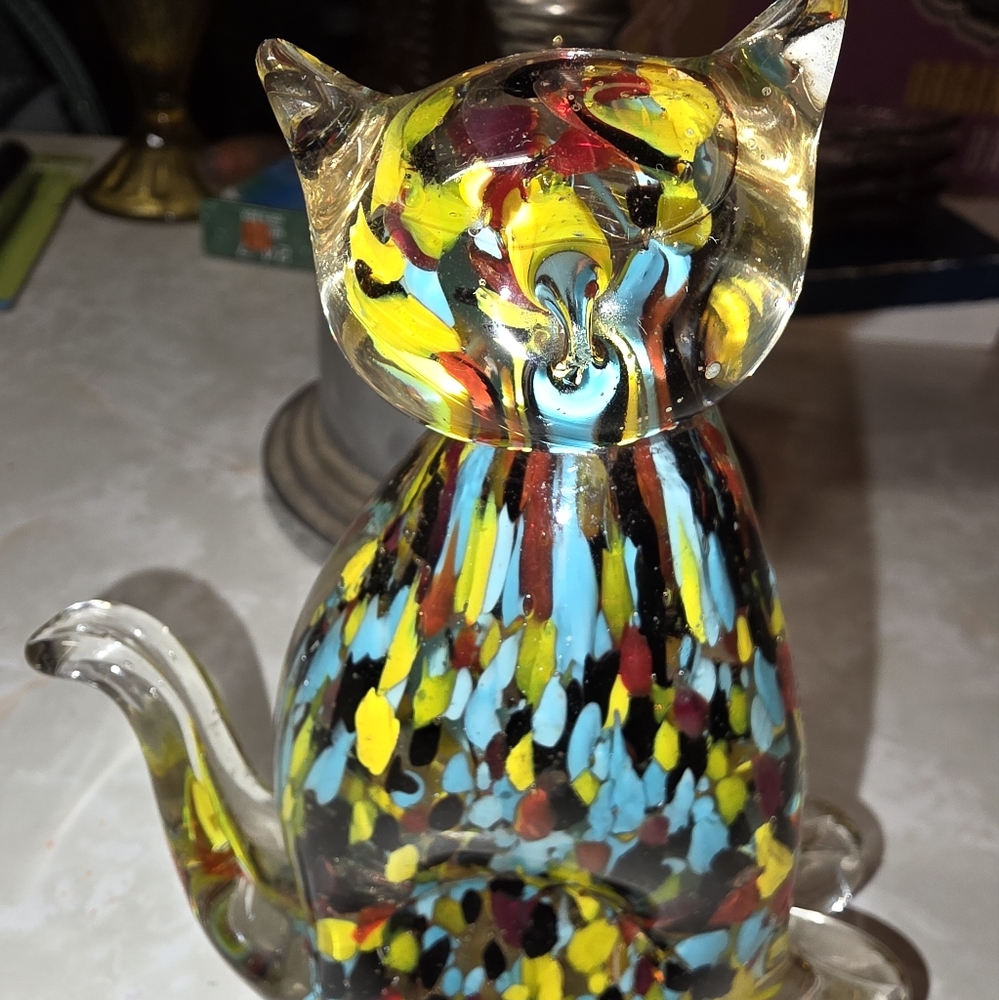 Colorful Glass Cat Figurine Paperweight